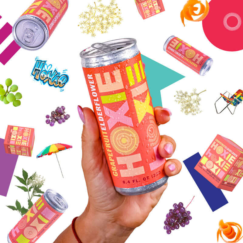 HOXIE Grapefruit Elderflower - A Natural Wine Spritzer Made With - White Wine, Water, Natural Extracts and Botanicals